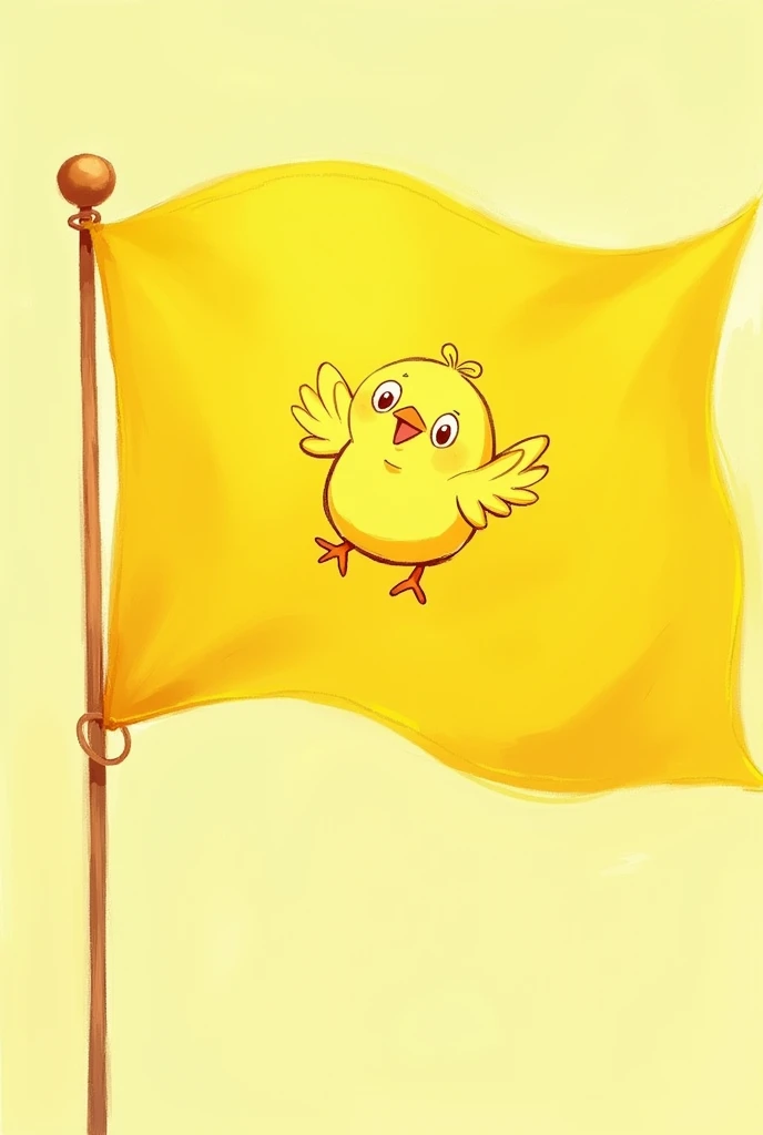 A waving yellow flag with a drawing of a chick 