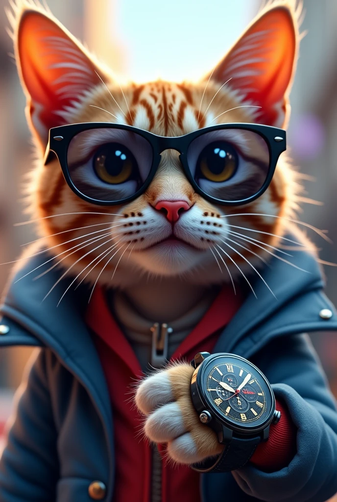 Cat wearing sunglasses and 3D watch