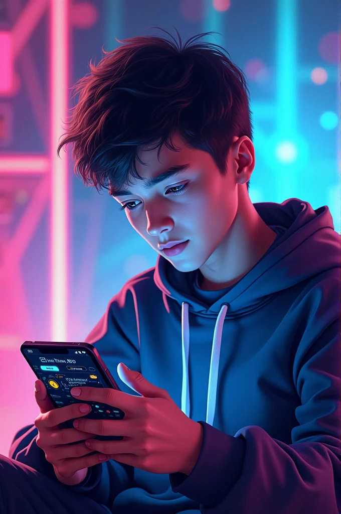 Aemo gaming text bagrund and Frndsid 16 old boy playing mobile game 