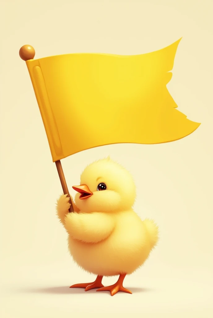 A chick carrying a waving yellow flag