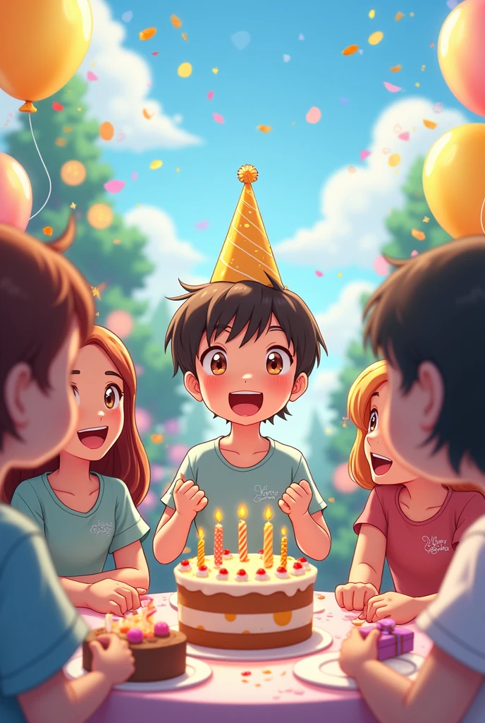 Make me an anime animation that says happy birthday 