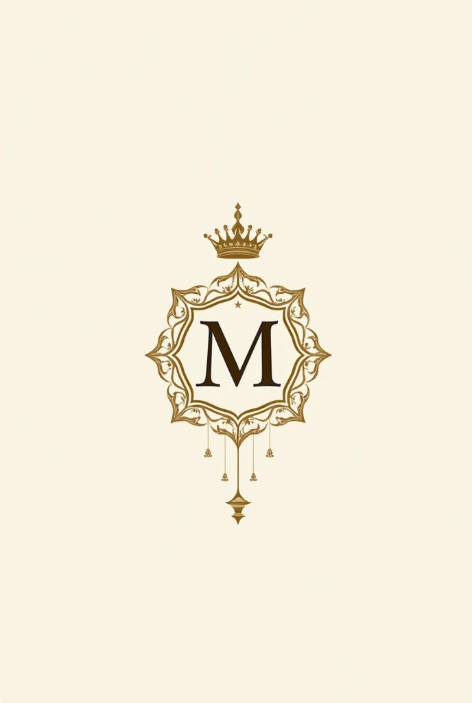 An family emblem resembling the reign of Mughal Empire throughout history and it is to be made into an family mark which is luxurious and minimal with crown of emperors not 3d with the initial M an Islamic art