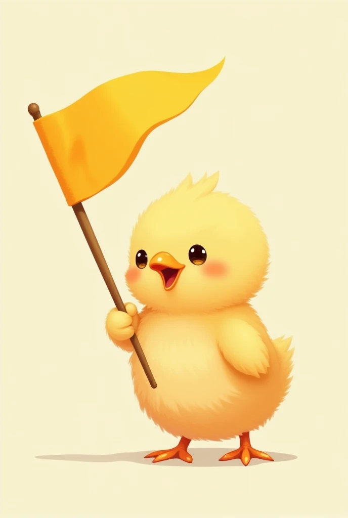 A chick carrying a waving yellow flag