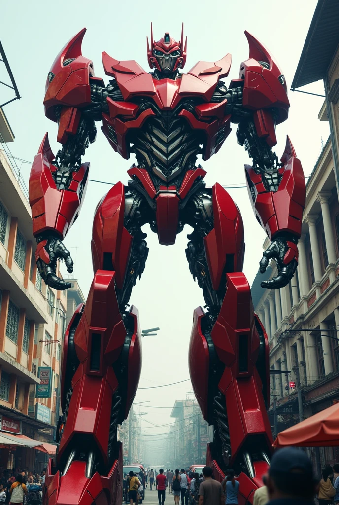 red transformers robot on indonesian street