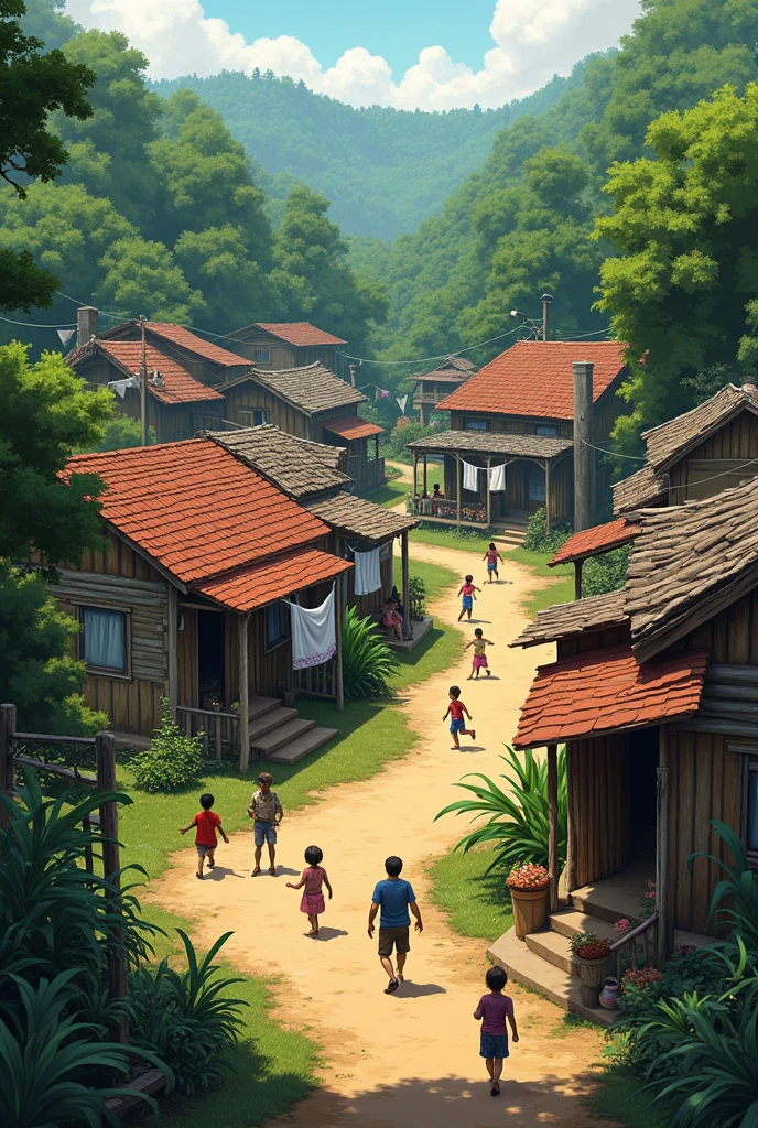 a very small town in the interior of São Paulo surrounded by a forest and people talking and old people and children