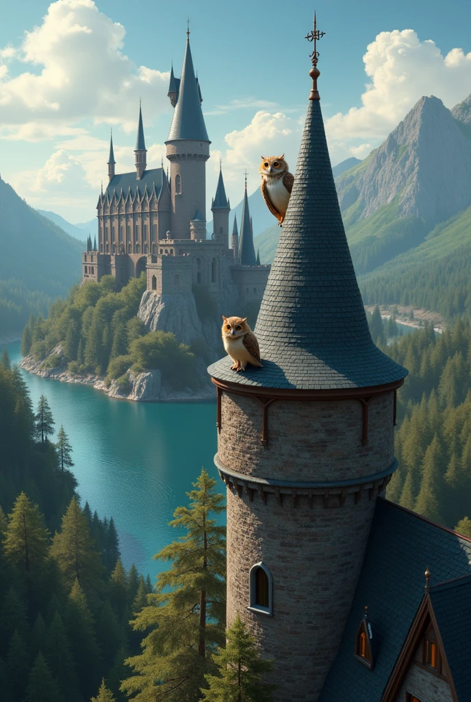 make hogwarts castle with a little owl sitting on top