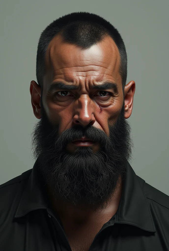 a man with a short beard that covers his entire chin to half his cheek and with short hair, medium dark skin crying