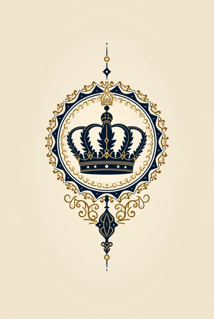 An family emblem resembling the reign of Mughal Empire throughout history and it is to be made into an family mark which is luxurious and minimal with crown of emperors not 3d with the Islamic art