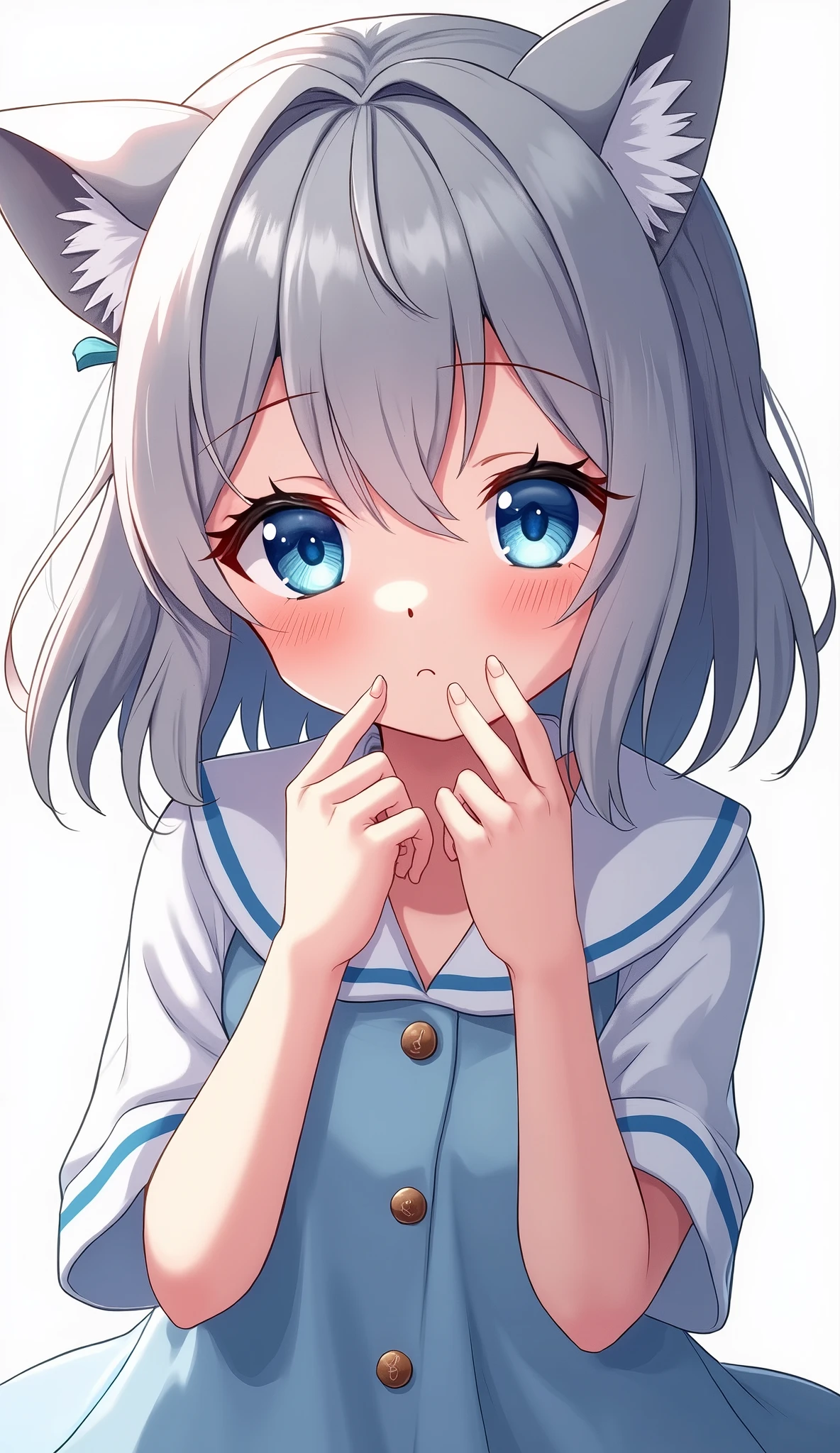 (Japanese Animation:1.2),Illustration,2D,Detailed outlines,Top quality, best picture quality,(Amazingly absurd:1.2),(Masterpiece:1.2),break,(slant eyes:1.35), Blue eyes, cat ears girl,cute bashful