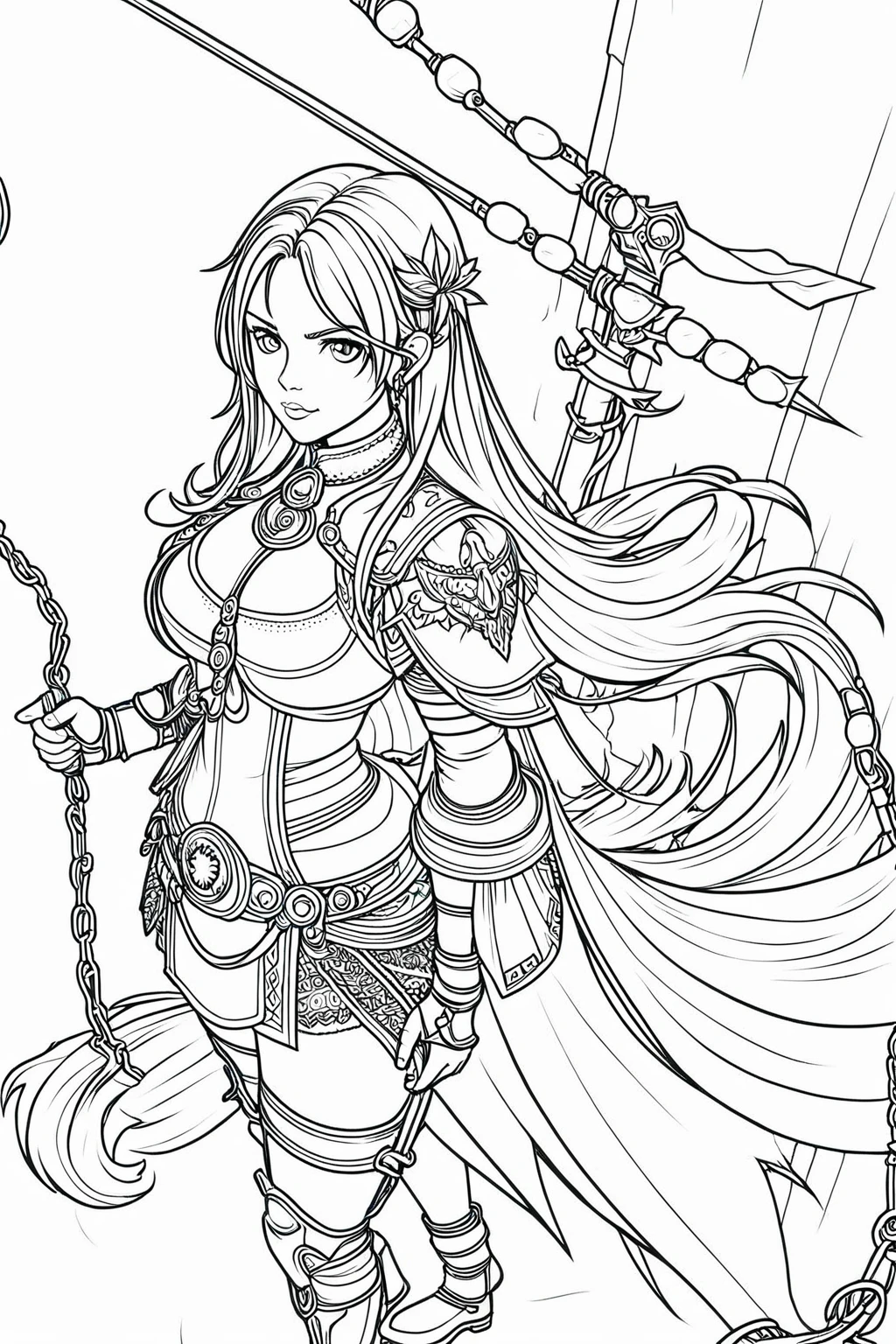 1girl,20 years old,mature female,tiger ears,long hair,(twin braids),orange hair,templar knight armor,cowboy shot,(white background,line drawing),leaning forward,from front,open mouth,sweat