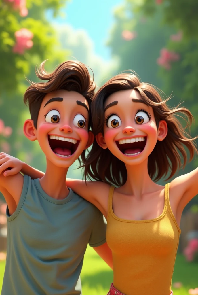 recreate the photo above but the characters have to have big smiles