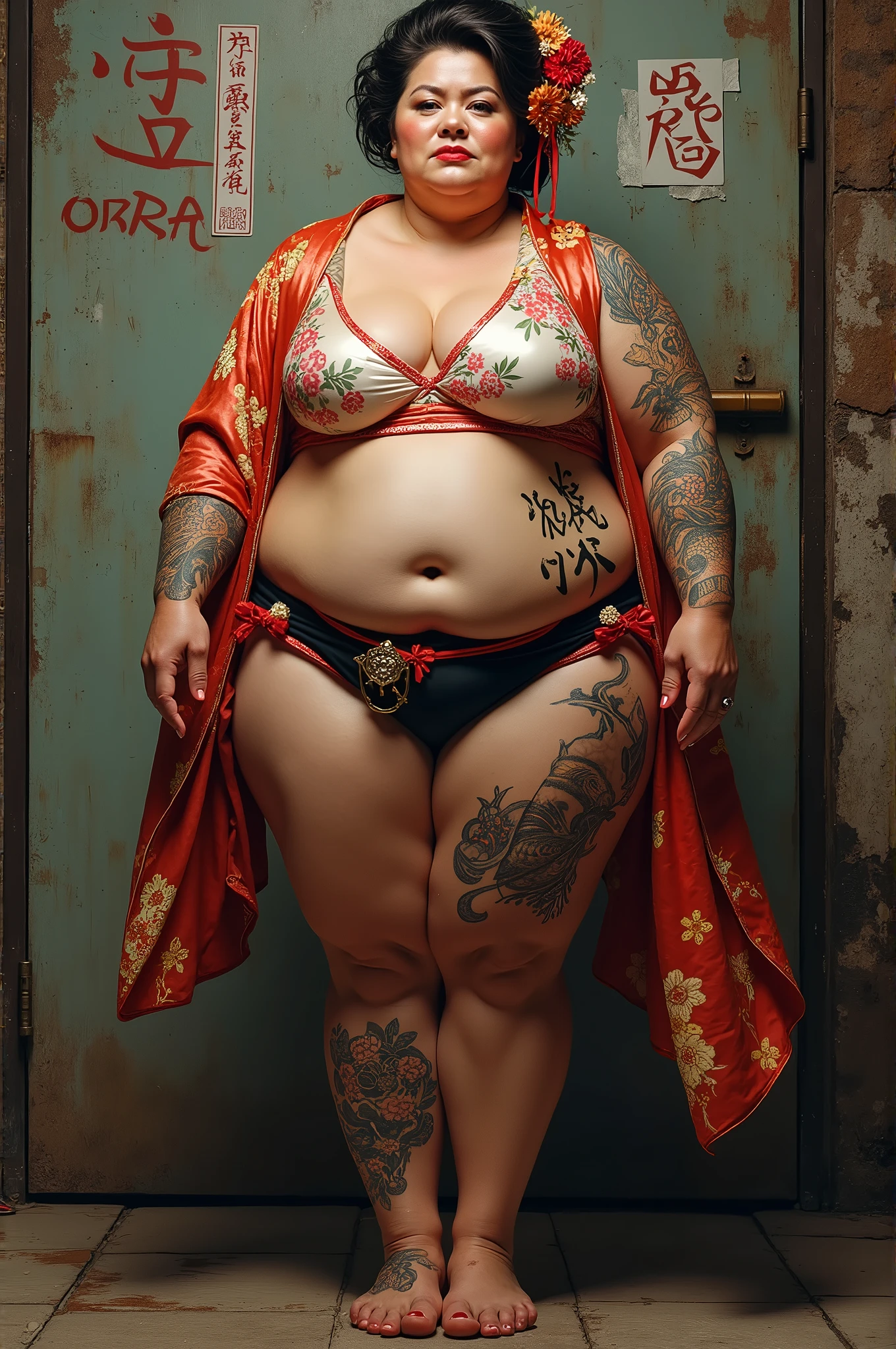 real life big fat mom,kimono、geisha、oiran、bodybuilder、housewife,sex slave_tattoo,oily ,cum shot,Dirty talk、graffiti、Seeding Press,Dirty talk graffiti on body、Seeding Press,50 years old,(masterpiece, best quality:1.2), 1girl, solo,standing_split,Big Tit,、Big Butt,Armpit Hair、
,muscular、busty,hentai