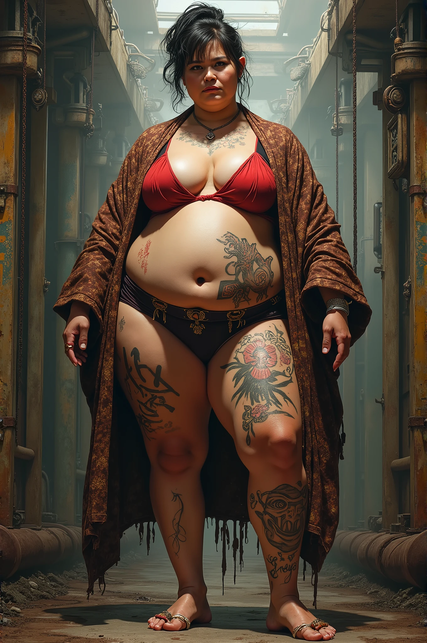 real life big  mom bra fundoshi kimono、geisha、oiran、bodybuilder、housewife,sex slave_tattoo,oily ,Dirty talk、graffiti、Seeding Press,Dirty talk graffiti on body、Seeding Press,40 years old,(masterpiece, best quality:1.2), 1girl, solo,do sumo-style leg stomps,Big Tit,、Big Butt,Armpit Hair、
,muscular、busty,hentai