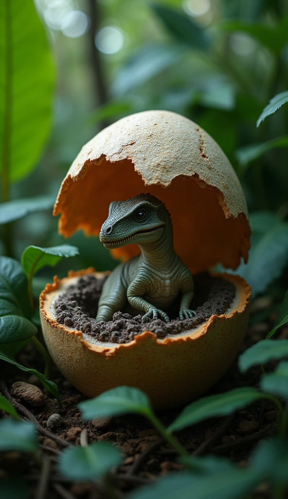 Velociraptor Egg Split Dinosaur, fondo selva África hojas grandes,( 85mm F/1.4), iluminación cinematográfica, (Velociraptor
Dinosaurio:1.4), high quality, (RAW photo, best quality), (realistic, photorealistic: 1.4), (extremely delicate and beautiful: 1.4), amazing, fine details, masterpiece, ultra detailed, high resolution, best illustration, best shadow, intricate, ( extremely intricate: 1.2), (exquisitely detailed skin), cinematic light, perfect anatomy, (cool color: 1.4), sharp focus, 8k UHD, DSLR, (Fujifilm XT3),