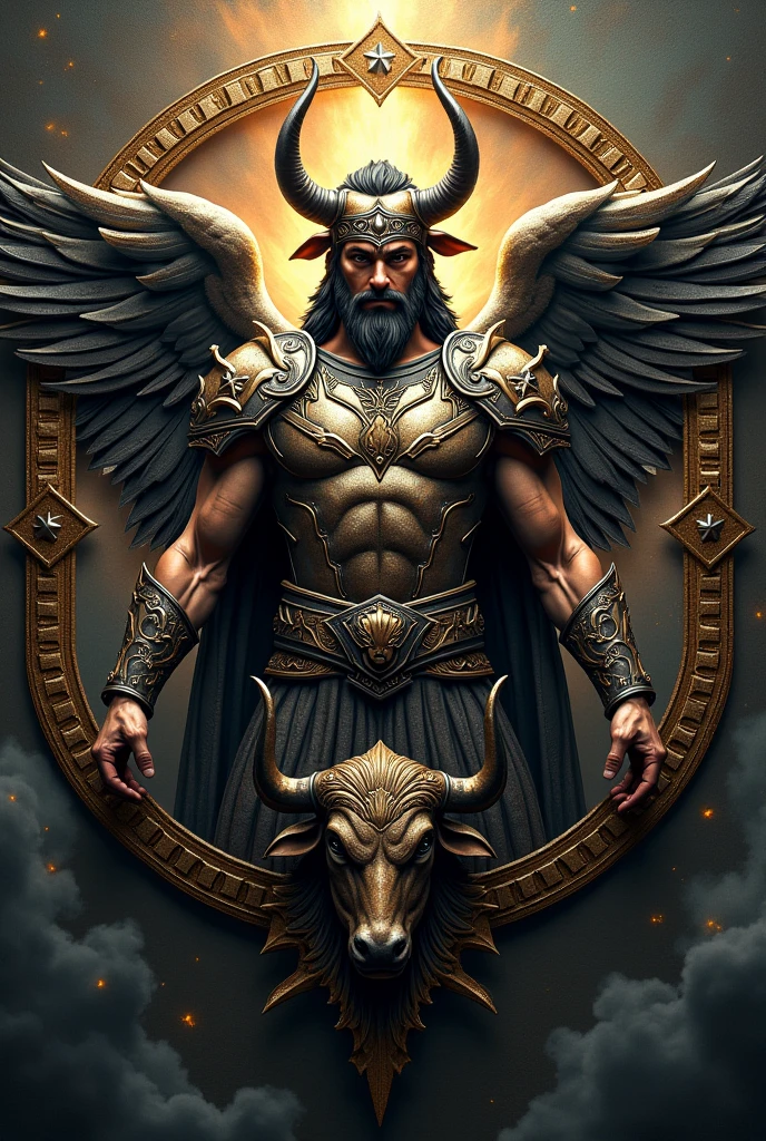 Create an image of Gideon with a winged bull for a logo