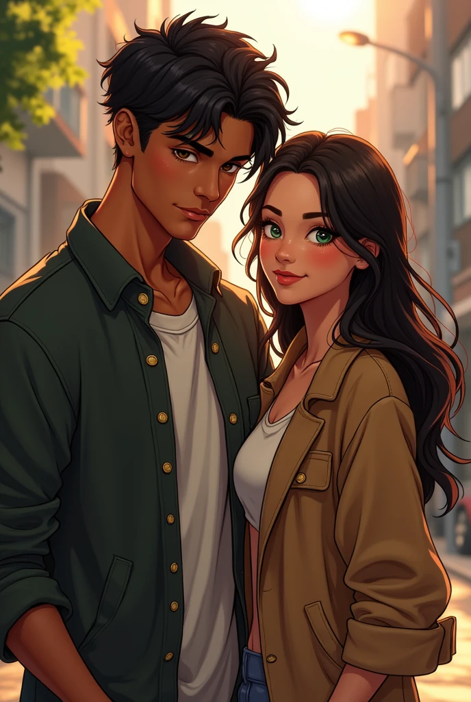 Certainly! Here’s a description of Zarcheous and Alyana in their age years:
Zarcheous:
He's handsome Zarcheous, at around , has a striking presence with a tall, athletic build. His skin is a deep white, hinting at time spent outdoors. He has short, wavy black hair styled in a modern cut and intense, dark brown eyes that convey both confidence and depth. His facial features are sharp, with high cheekbones and a strong jawline. He typically wears casual yet fashionable clothes—like a fitted t-shirt and distressed jeans—complemented by a pair of sleek sneakers. His demeanor is both charismatic and slightly aloof, reflecting his self-assured nature.
Alyana:
Do not show the cleavage Alyana, also 17, has a graceful and engaging appearance. She has long, straight hair that’s a rich, dark brown, often styled in a loose, effortless way. Her eyes are a striking green, full of curiosity and warmth. Her skin is fair with a hint of a natural glow. She favors a stylish, yet comfortable wardrobe, such as a flowy blouse paired with skinny jeans and ankle boots. Her posture is poised, and her demeanor is approachable and friendly, highlighting her balanced blend of elegance and ease.