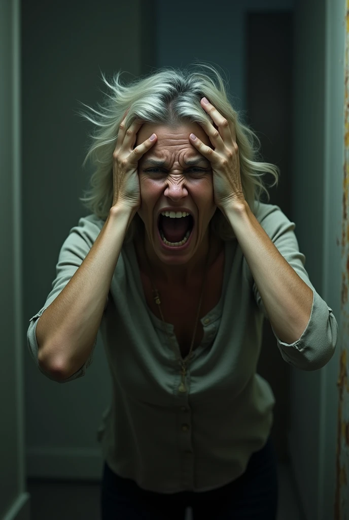 full woman freaking out