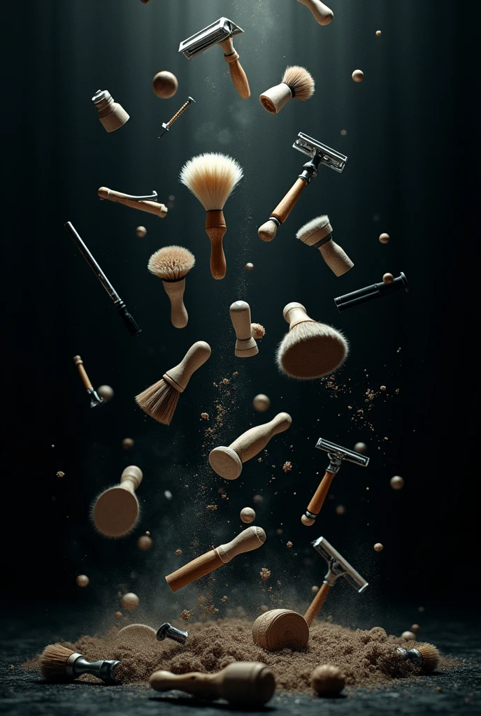 All black background with shaving stuff flying around randomly 