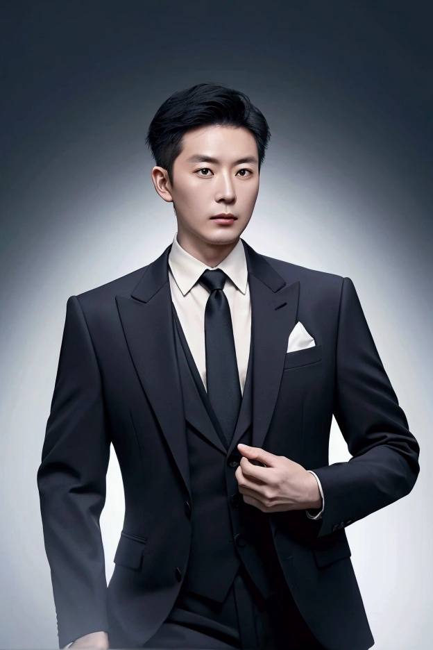 A mature and steady 35-year-old Chinese man wearing a suit