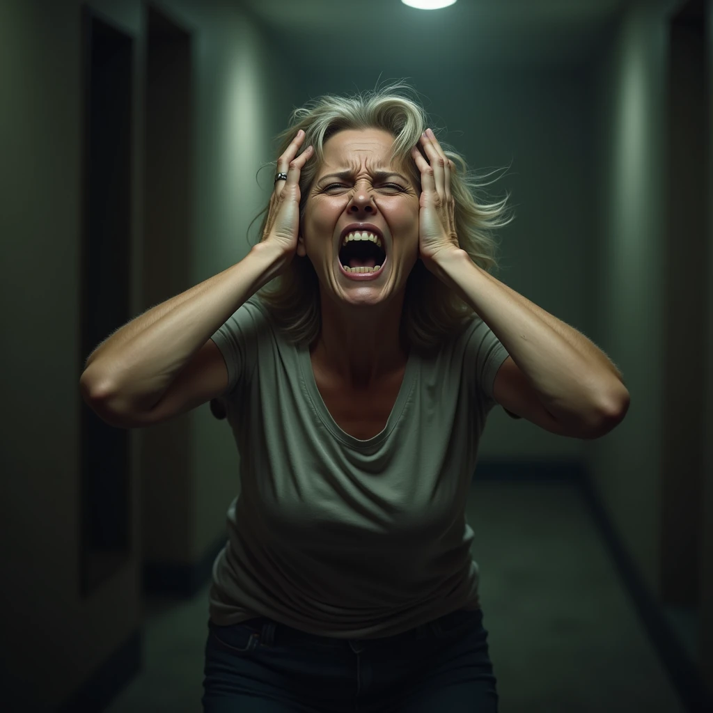 full woman freaking out
