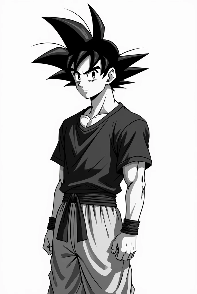 goku in a black and white t-shirt and shorts