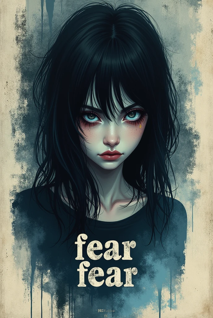 A logo that includes the phrase "Fear Fear" for a band, including an album cover image, with emo aesthetics from the nineties, written in spanish, with images of manga-type girls