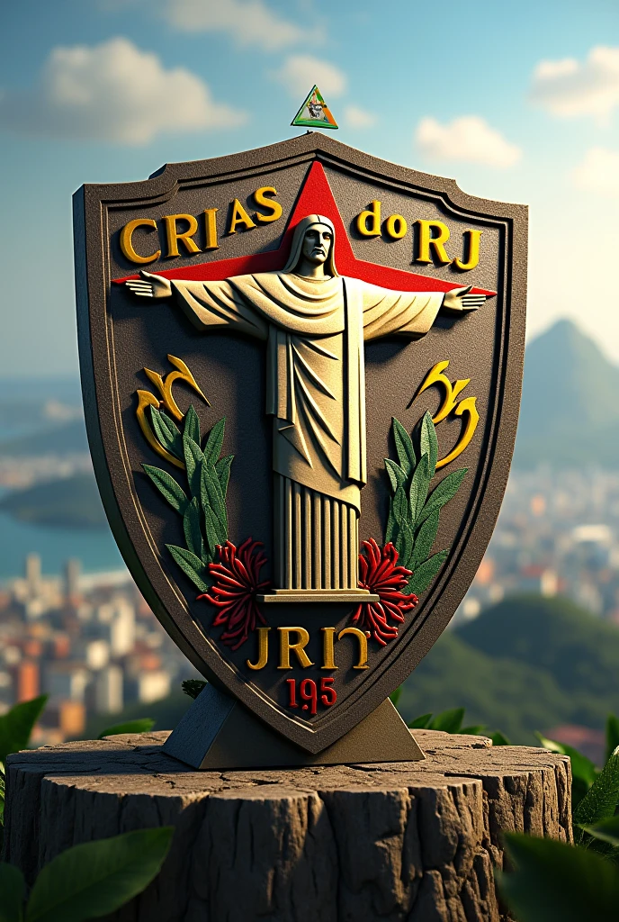 Shield of a team with the name Crias do RJ with Christ the Redeemer in the middle