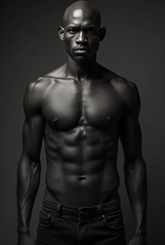 black male, hairless, with an erect penis 