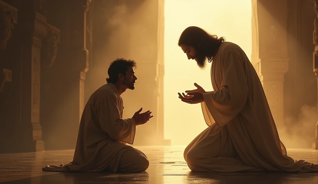 Person kneeling before Jesus