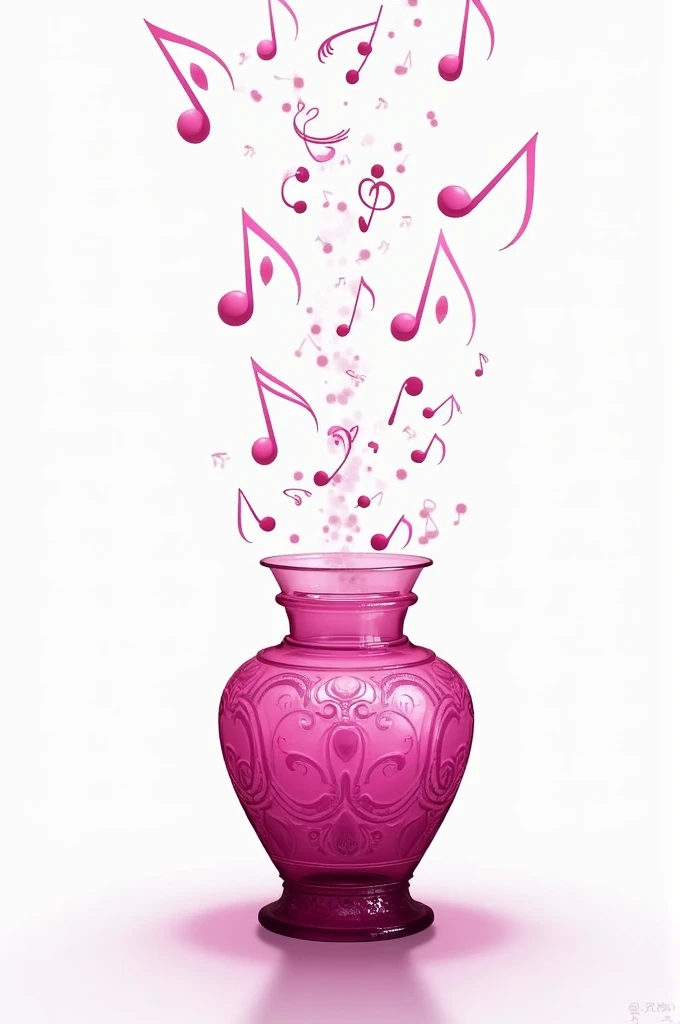 I want to create an image for a single cover in high resolution. title: As in four times. I want the image to have fuchsia color, a jar pouring out musical notes 