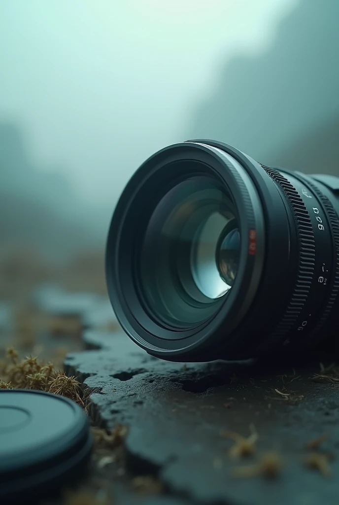 camera pans over a blur landscape before focusing on a lens image
