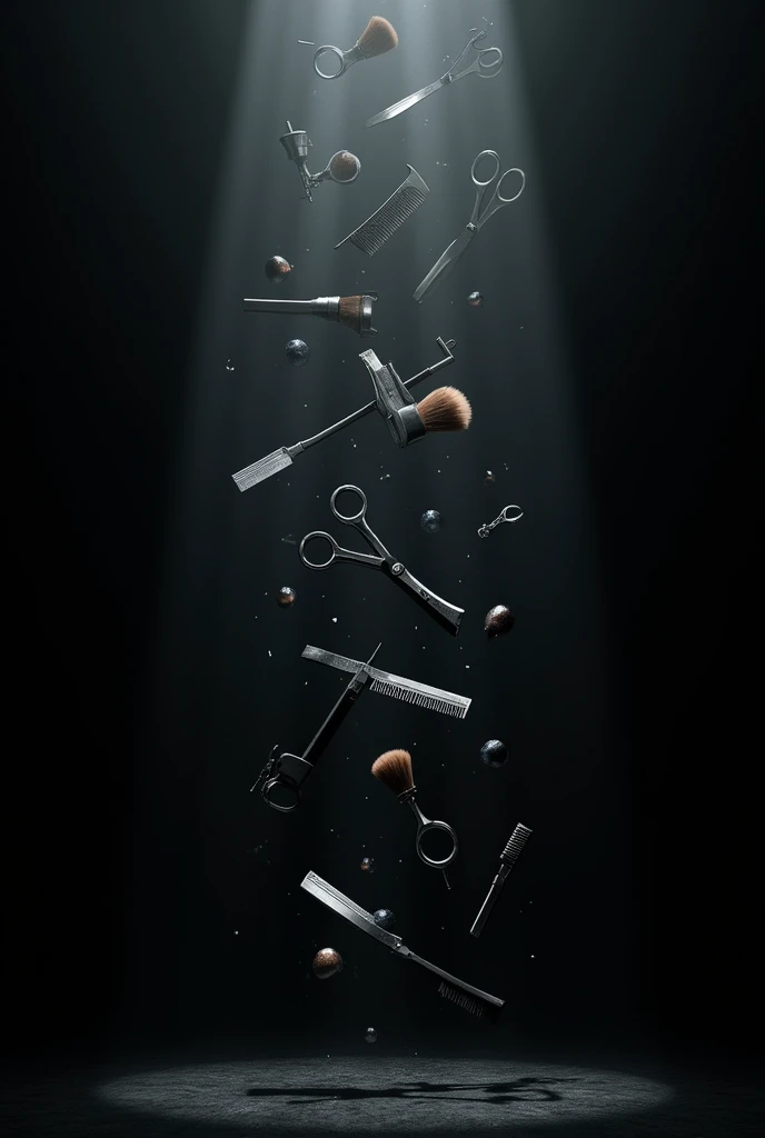 Black background with barber stuff floating around 