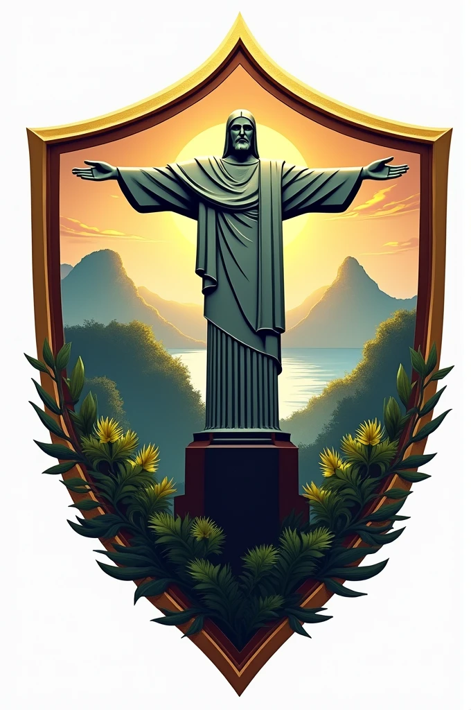 Shield of a club with Christ the Redeemer in the middle with the name Crias do RJ