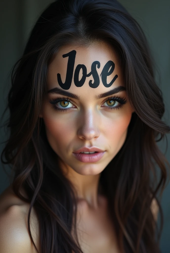 A tattoo on a woman&#39;s forehead that says Jose 