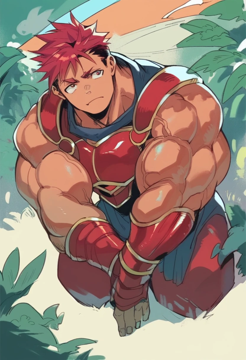 Red Hair,Red Armor,Mashu Kyrielight,youth,Huge muscles,Huge penis