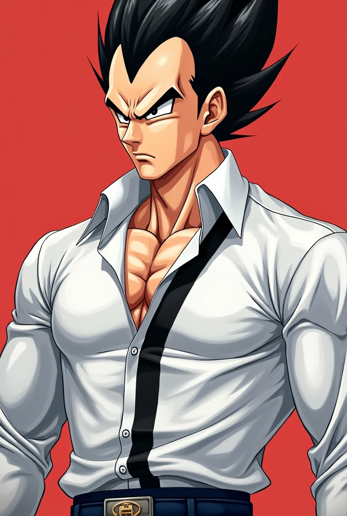 vegueta with white shirt and black stripe on the chest