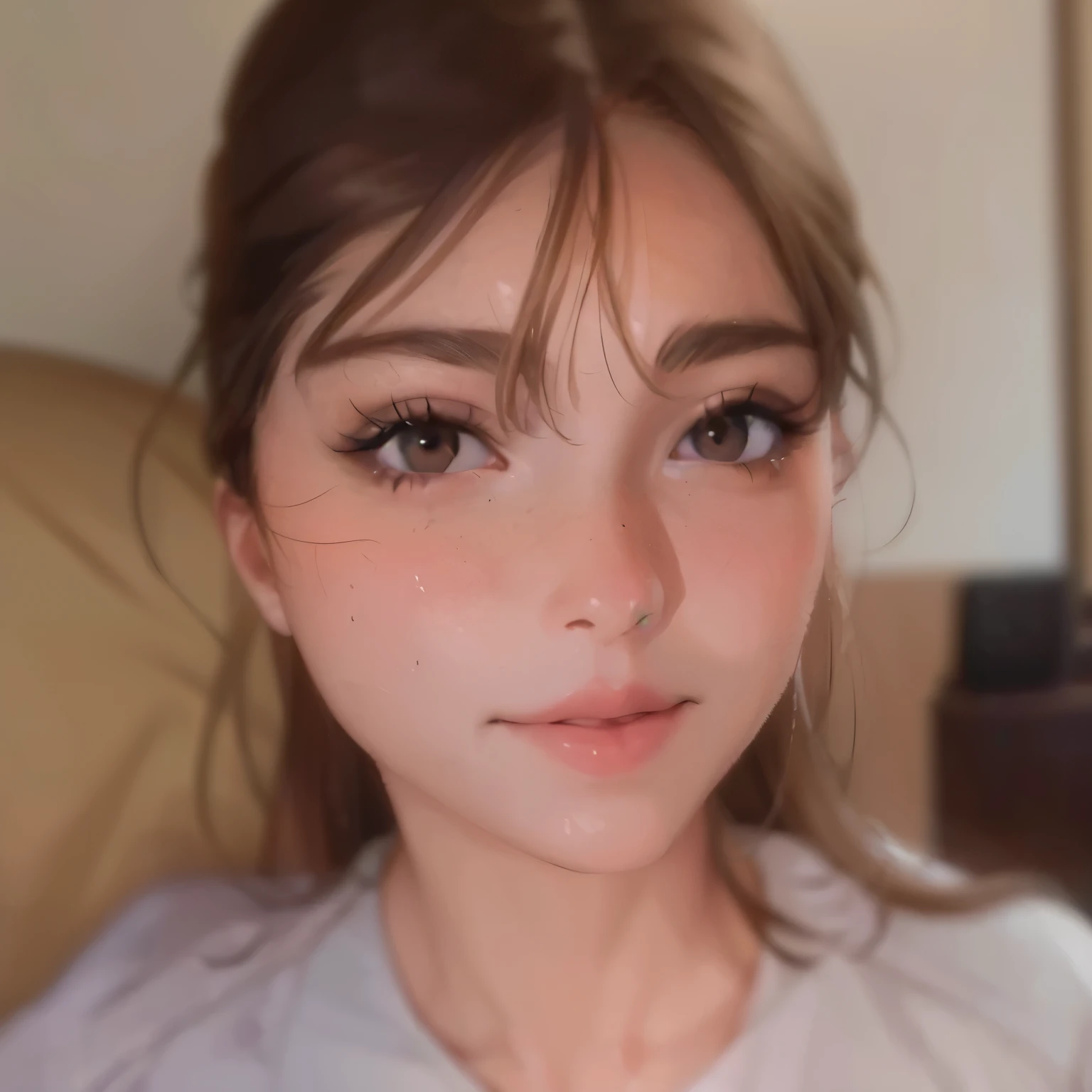 anime girl , Brown hair, light brown eyes, white skin, beautiful