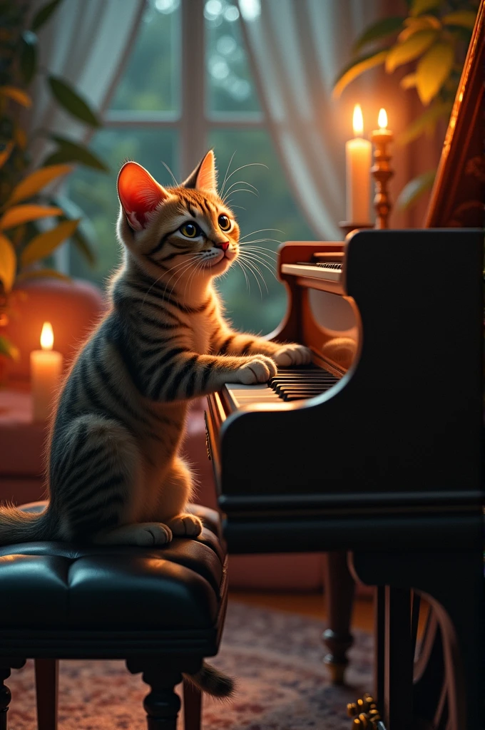 Cat playing piano