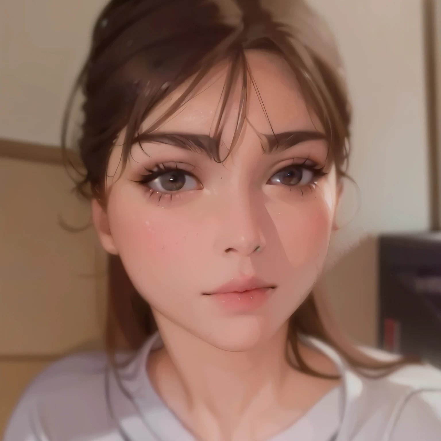anime girl , Brown hair, light brown eyes, white skin, beautiful