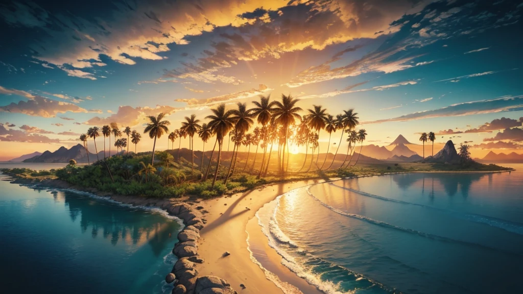photorealistic landscape, natural landscapes, naturals, Beauty of Natures, golden sunset, sky, sky Power, Detailed Realistic Sunset, palmtrees, mountainous landscape, Rivers of water, Realism Sunset, Natural Treess, Lonely Men, man on his back, man's back, panorama, Alpha Male, Path to Heaven, heavenly, 8K Detailed Realistic Image, 16K Photorealistic Contrast, 8K Photorealistic Sharpness, 4K Photorealistic Cores, 16K Photorealistic Shadows, 8K Photorealistic Textures, 16K Photorealistic Texture, 4K Photorealistic Light, 4K PhotoRealism, FullHD 4K Detailed Contrast, detailed sharpness FullHD 8K, detailed sharpness FullHD 4K, detailed sharpness, 2K detailed colors, lifelike colors, FullHD Detailed Shadows, 4K Detailed Textures, detailed texture, padoru, natural beautifuls, posh
