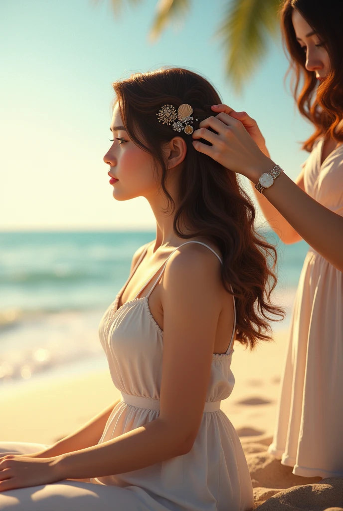 I want a girl getting her hair done on the beach