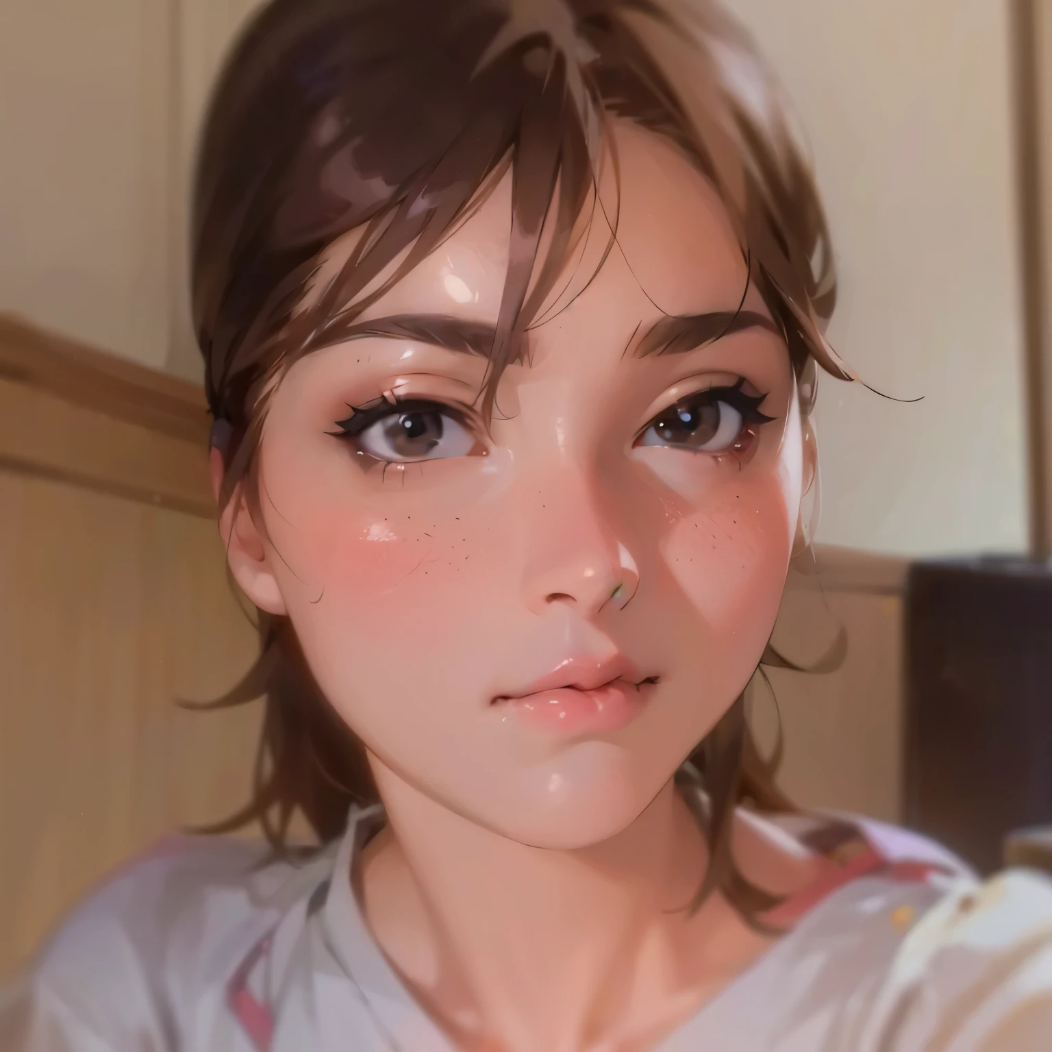 anime girl , Brown hair, light brown eyes, white skin, beautiful