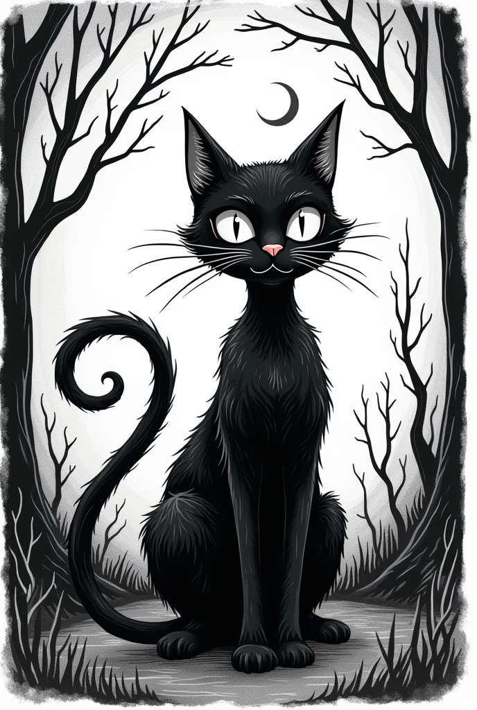 a black and white cat halloween image for a coloring book

