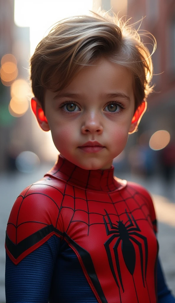 a cute little spiderman do not wear mask, 3 , facing camera, look at the camera, extremely detailed portrait, beautiful detailed eyes, beautiful detailed lips, extremely detailed facial features, detailed superhero costume, superhero poses, dynamic action, vibrant colors, cinematic lighting, epic fantasy, digital art, 8k, high resolution, hyper detailed, photorealistic