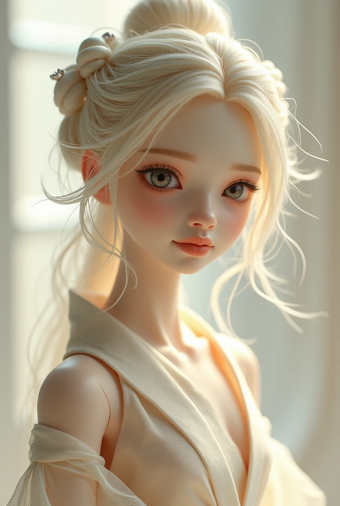 asian beige skin colored blythedoll with blonde streaks in her hair