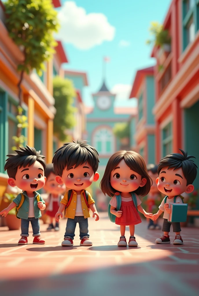School children video 3d cartoon
