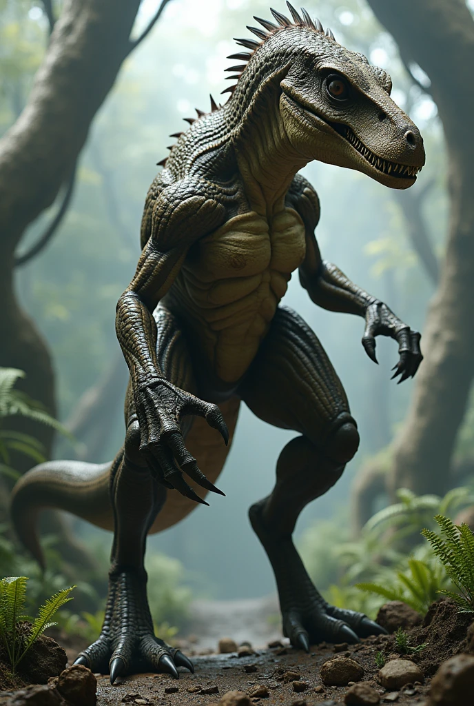 Please draw a humanoid velociraptor  (realisitic )
