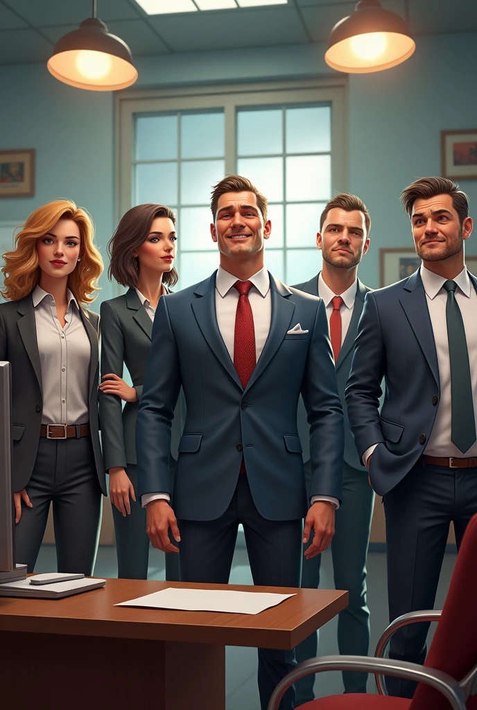 Create 5 characters being
 
 *Office boy*: Arrogant and presumptuous always smiling.

  *Ceo*: smart, confident and kind.

  *Secretary*: hard working, smart and has a lot of willpower.

  *manager*: haughty, lazy and does not tolerate things that go against him.

  *random person*: haughty, nervous and presumptuous