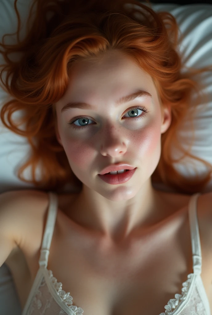 RAW Photos、(masterpiece:1.3)、(of the highest quality,Very detailed,complex)、Mackenzie Foy, 18 years old, ginger hair ,Professional photography、Professional lighting、High resolution、High dynamic range、(((realist、ultrarealistic,realist、8k ultra high definition)))、Caution when browsing、16k、32K、超High resolution、(((big breasts)))、(((emphasize the neckline)))、Abdominal muscles、perfect body、 delicate features,、Super photogenic、clavicle、beautiful ass、((Luxury lace lingerie))、Ultra detailed face、Naturally radiant lips、double eyelid、high contrast、((belly button))、natural light、someone who looks at you calmly、 Goddess eyes、bright Eyes、Beautiful hip line、bedroom、(from above)、(((Lying on the bed:1.5)))、Delicate and sexy face、 sensual look、 (sweaty, shiny skin:1.5)、model、The expression when enduring pleasure.、Sexually aroused expressions.、(perspiration:1.2)、under the chest、spilling breasts、full body shot、Open your legs、Open your legs