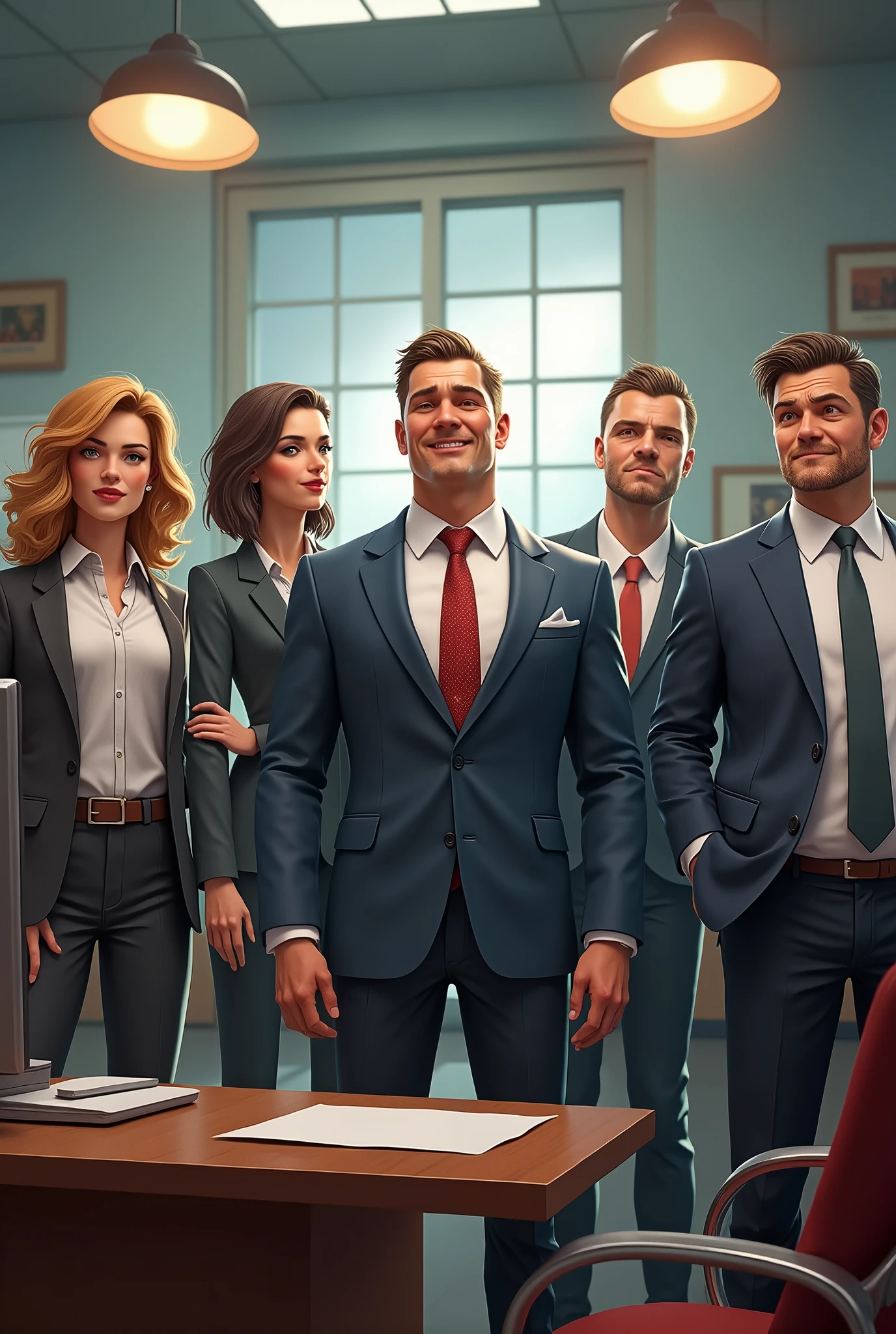 Create 5 characters being
*Office boy*: Arrogant and presumptuous always smiling.
*Ceo*: smart, confident and kind.
*Secretary*: hard working, smart and has a lot of willpower.
*manager*: haughty, lazy and does not tolerate things that go against him.
*random person*: haughty, nervous and presumptuous